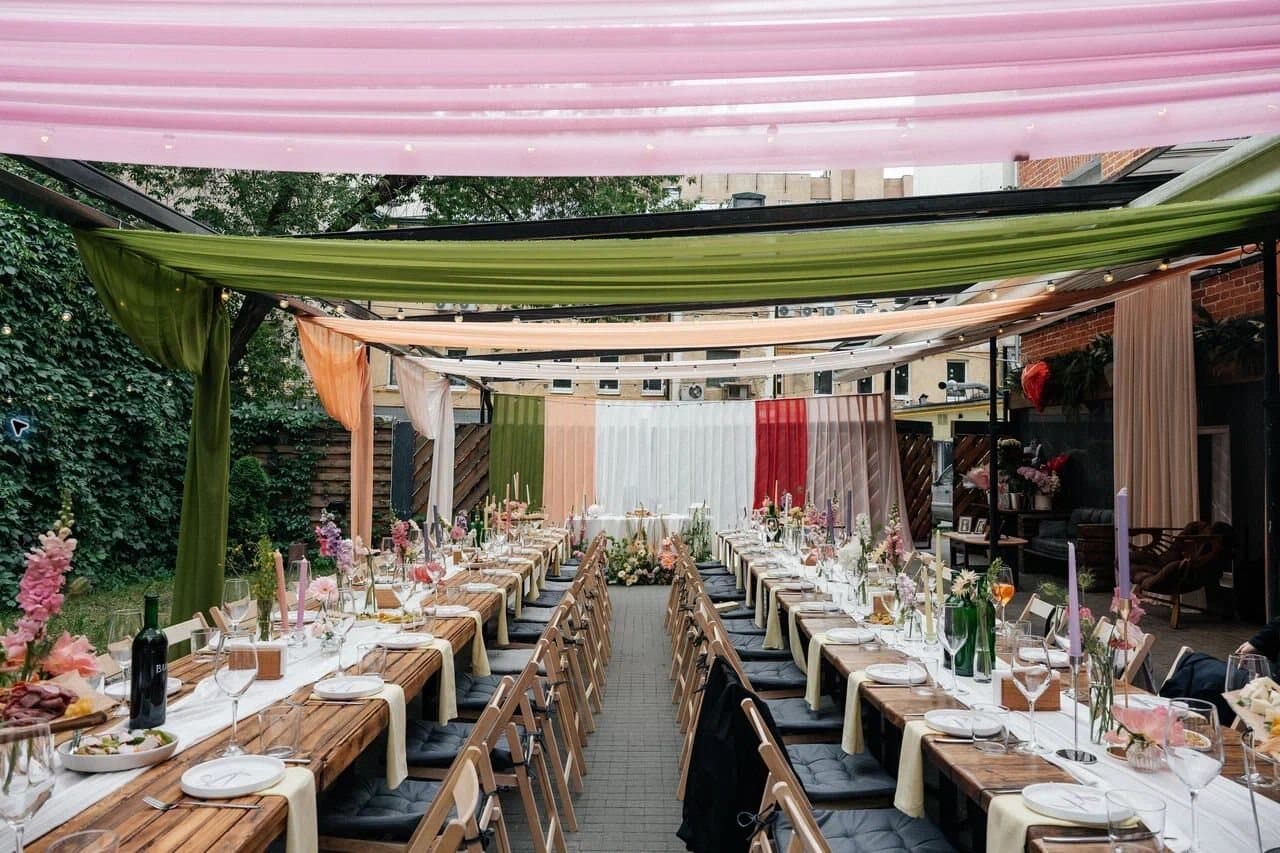 Champagne Garden prepared for an outdoor banquet